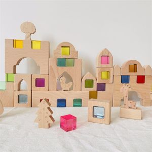 Acrylic Building Blocks Sparkling Cubes Natural Wood Castle Blocks House