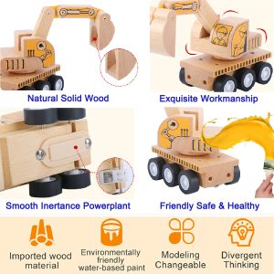 Wooden Excavator Toys Educational Digger Truck Vehicle Car