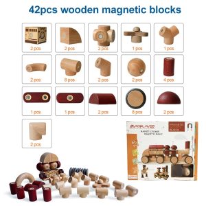 Magplayer 42PCS Preschool Magnetic Wooden Blocks