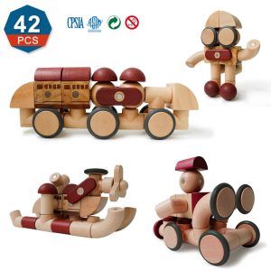 Magplayer 42PCS Preschool Magnetic Wooden Blocks