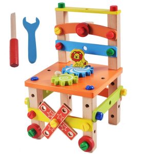 Montessori Chair Toys Wooden Assembling Baby Educational Wooden Blocks