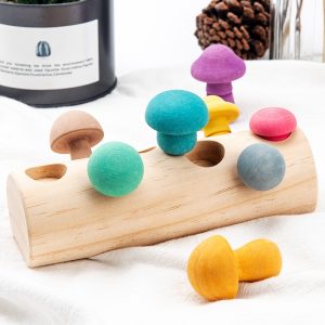 Wooden Montessori Toys Set Pulling Wood Mushroom