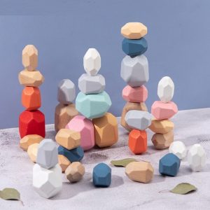 Wooden Stones Montessori Toy Creative Stacking Rainbow Game Set