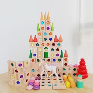 Wooden Toy Gems Blocks Rainbow Stacking Building Blocks