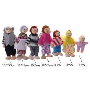 7pcs/set Happy House Family Dolls Wooden Figures Characters Dressed Kids Girls Lovely Children Pretending Toys