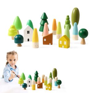 Baby Wooden Tree Mushroom Building Blocks Toys For Kids Handmade Green Forest Colorful Child Games Montessori Educational Toys