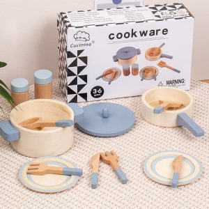 Children Play House Kitchen Toys Baby Cooking Imitation Wood Tableware Cookware Cut Fruits Vegetables Meat Suit Christmas Gifts