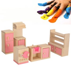Wooden Dollhouse Furniture Miniature Toy For Dolls Kids Children House Play Toy Mini Furniture Sets Doll Toys Boys Girls Gifts